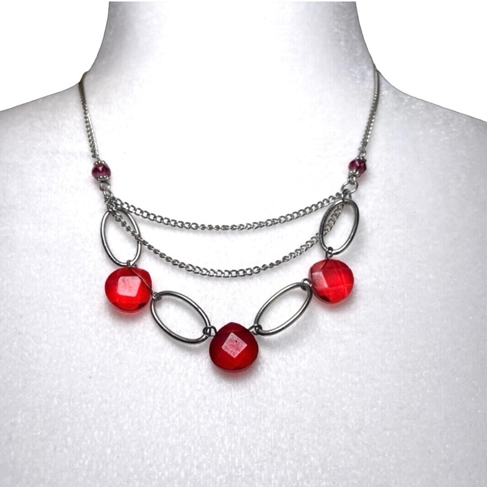 MEXX Raspberry Coloured Gem Necklace